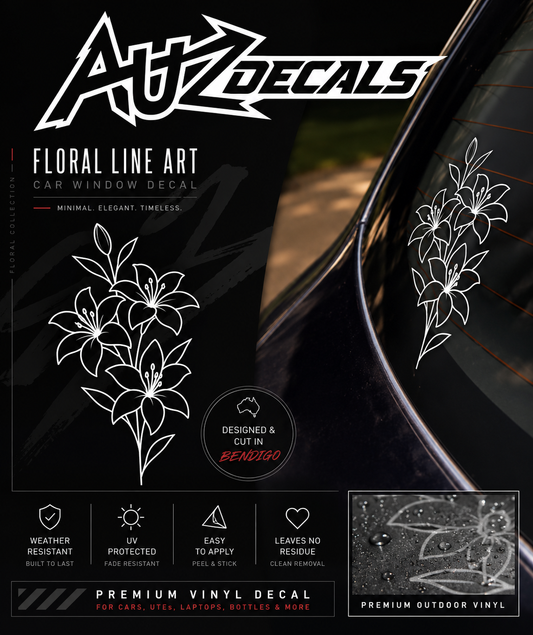 Floral Line Art Car Decal – Botanical Vinyl Sticker
